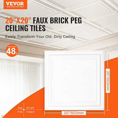 48-Pack White Polystyrene Ceiling Tiles – 20x20 Inches – Easy Glue-Up Installation