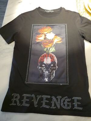 Hudson Outerwear Mens Revenge Skull Rose Studded Graphic T-Shirt