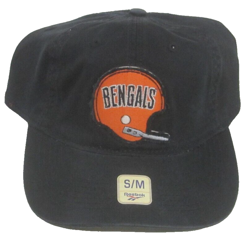 NFL Cincinnati Bengals Black Relaxed Fit Stretch Fitted Hat By Reebok, Size S-M