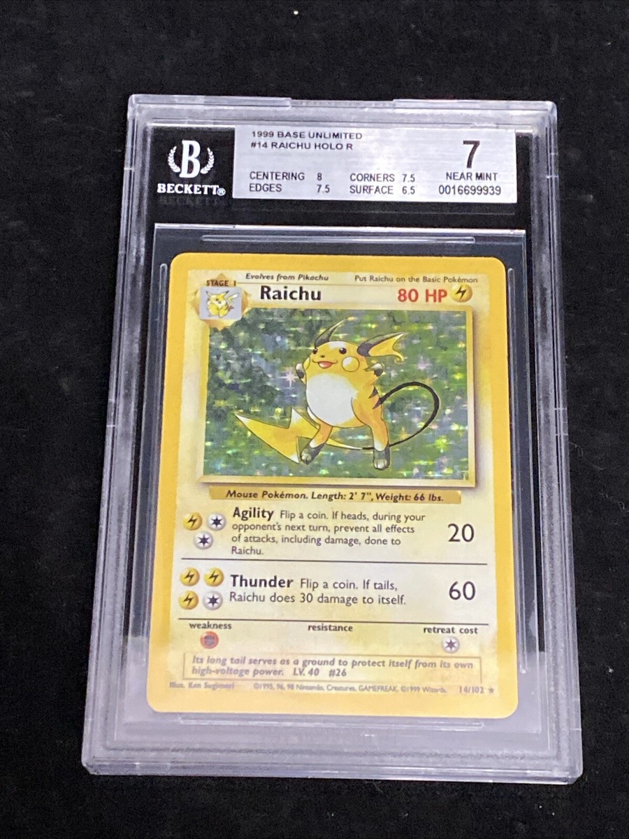 1999 Pokemon Base Set #14/102 Raichu Shadowless 1st Ed. Holo