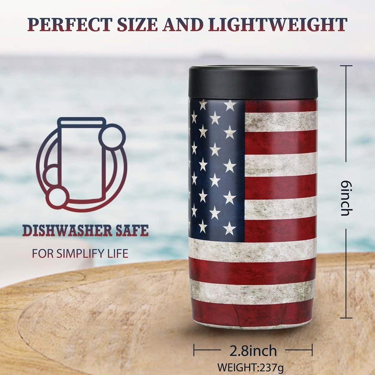 Yeti Can Cooler Maxso 4-in-1 Slim Can Cooler - Fits 12oz Cans/Bottles (American Flag Design) Koozies For Cans