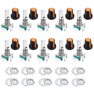 10Pcs Rotary Encoder, 20mm Full Shaft Potentiometer, with Orange Plastic Knob