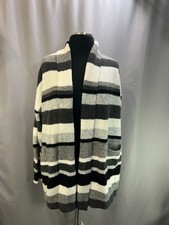 Time And Tru Fuzzy Cardigan Sweater Womens S 4-6 Multicolor Striped Open Front