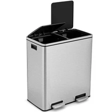 16 Gallon Stainless Step Trash Can Recycling Home&OfficeDouble Bucket Pedal Bin
