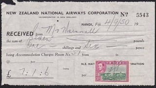 FIJI 1950 GVI 2d used as a revenue on NZ National Airways receipt ........E1566