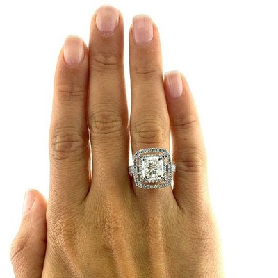 3.00 Ct Cushion Cut Lab Created Diamond Engagement Ring 14K Solid White Gold