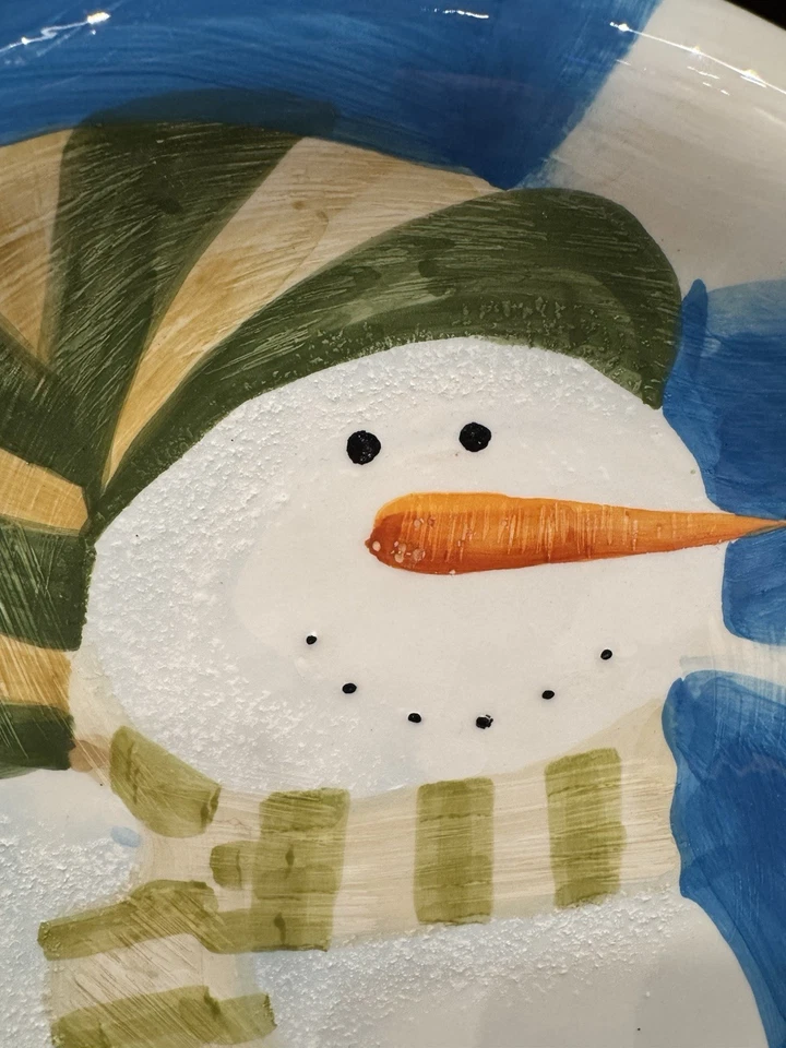 Sakura Oneida "Wintergreen" 10-3/4" Plate Zulauf Designs Snowman Blue White NEW! - Image 3 of 4