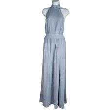 Reformation Andee Halter Gown Sz 10 Blue Chiffon Elegant Evening Dress Backless