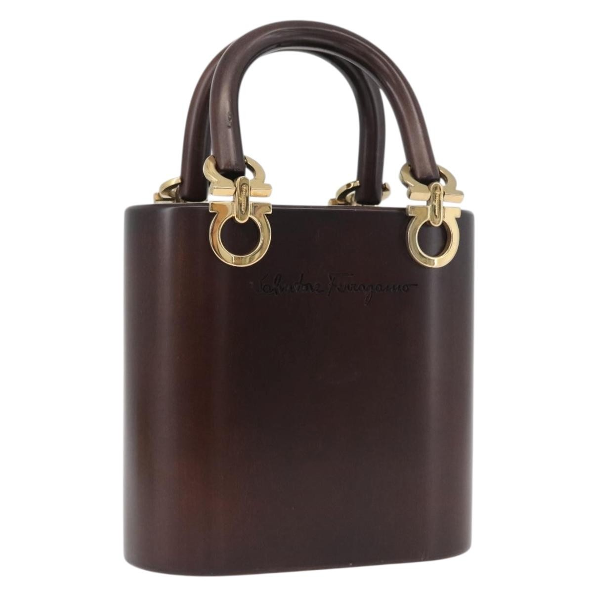 Salvatore Ferragamo バーガンディ ハンドバッグ Salvatore Ferragamo Gancini Hand Bag Wood Brown Gold Auth BAZ667V
