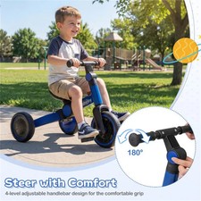 5-In-1 Foldable Toddler Tricycle, Adjustable Handlebar  Ergonomic Seat With Rem