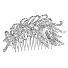 3.93 Inch Rhinestone Crystal Bridal Peacock Feather Hair Comb Couture Bridal ...