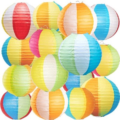 Easy Joy 16PCS Pool Party Decorations, Summer Beach Ball Paper Lanterns, Colo...