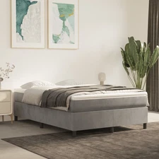 Bed Frame Light Grey Velvet, Plywood, Engineered wood Queen