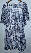 Ralph Lauren Size 4 Dress Blue Tie Dye Georgette Flutter Sleeve Ruffle