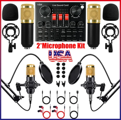 2 Studio Recording Kit Podcast Equipment Bundle Music Mixer w/ 2 Microphones NEW
