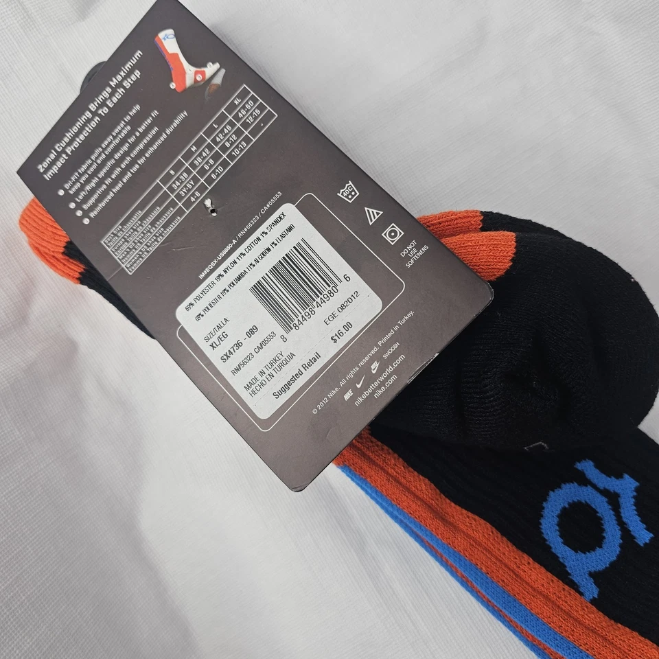 Calcetines KD para Hombres XL 12-15 Nike Elite Acolchados Kevin Durant Baloncesto Negro/Naranja Foto 4 de 4