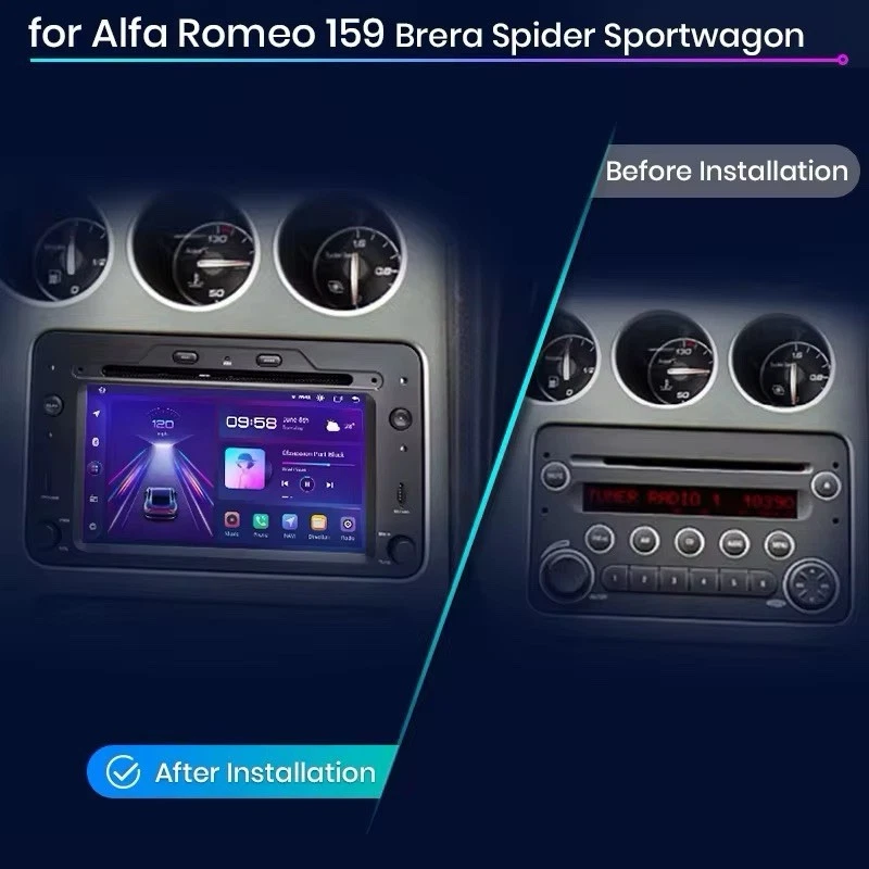 Autoradio 7” Android 15 Per Alfa Romeo 159 Spider Brera Carplay 4-64GB RDS USB - Immagine 2 di 4