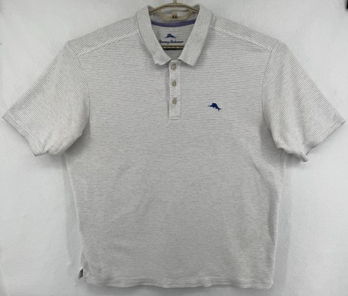 Tommy Bahama Polo Herren 2XL grau gestreift Emfielder Aloha Supima Baumwolle Golf XXL