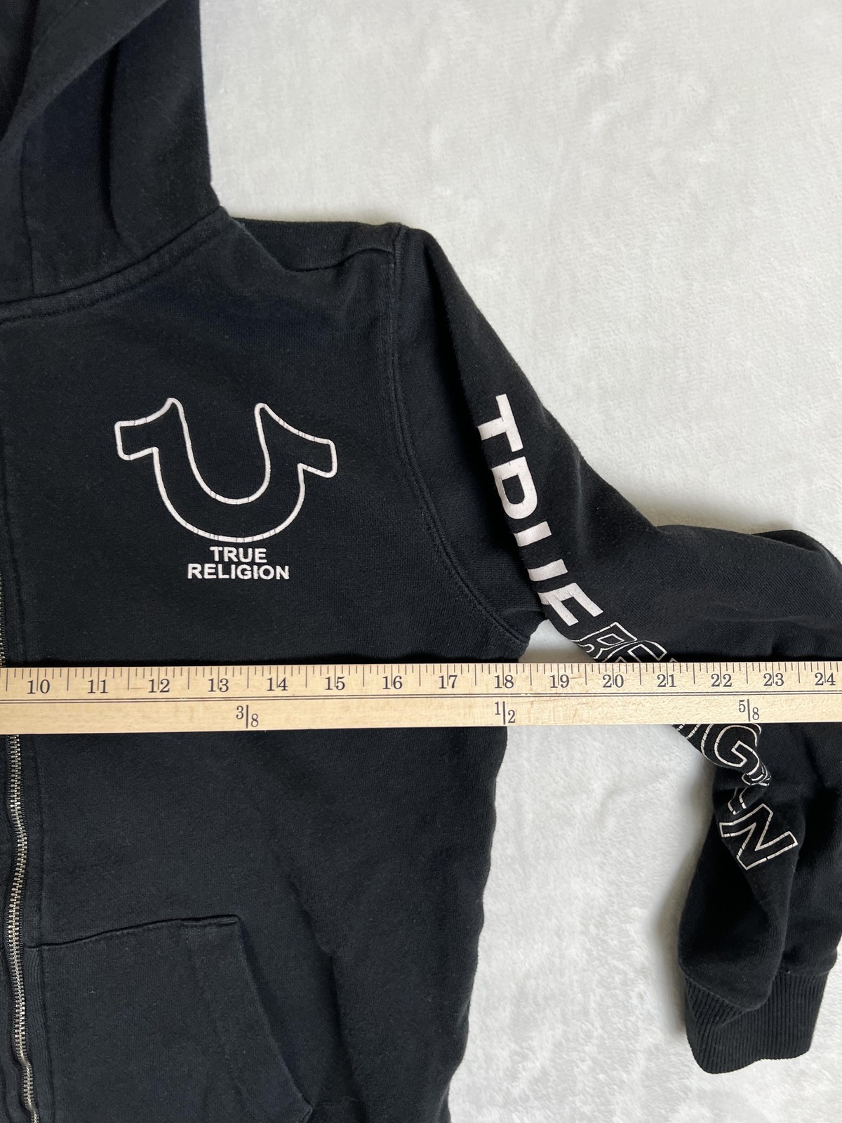 True Religion Hoodie Boys XL Black Full Zip Logo Sleeve Graphic Sweatshirt Y2K thumbnail 7