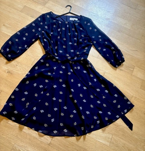 Womens Billie & Blossom Blue Tea Dress Size 14 Sheer Lined Tea Pot Design VGC