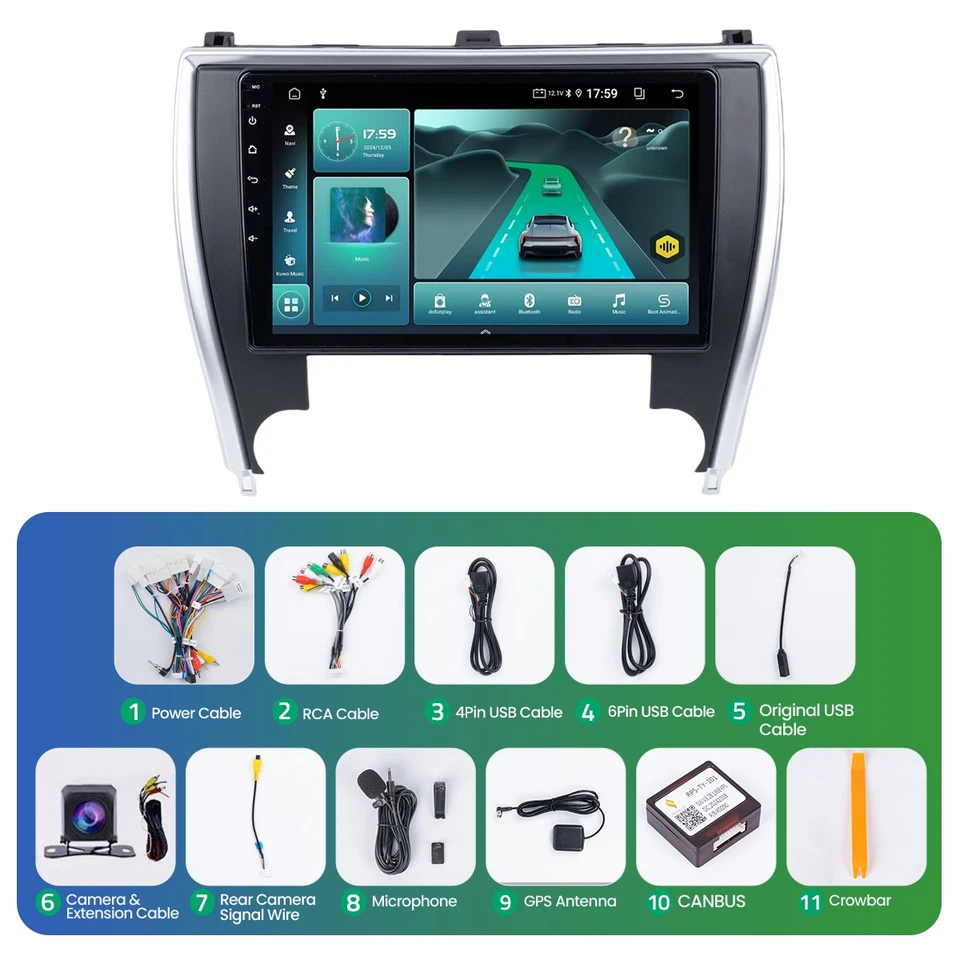 Radio estéreo para automóvil + cámara para Toyota Camry 2015-2017 Apple Carplay Android 13.0 Foto 2 de 4