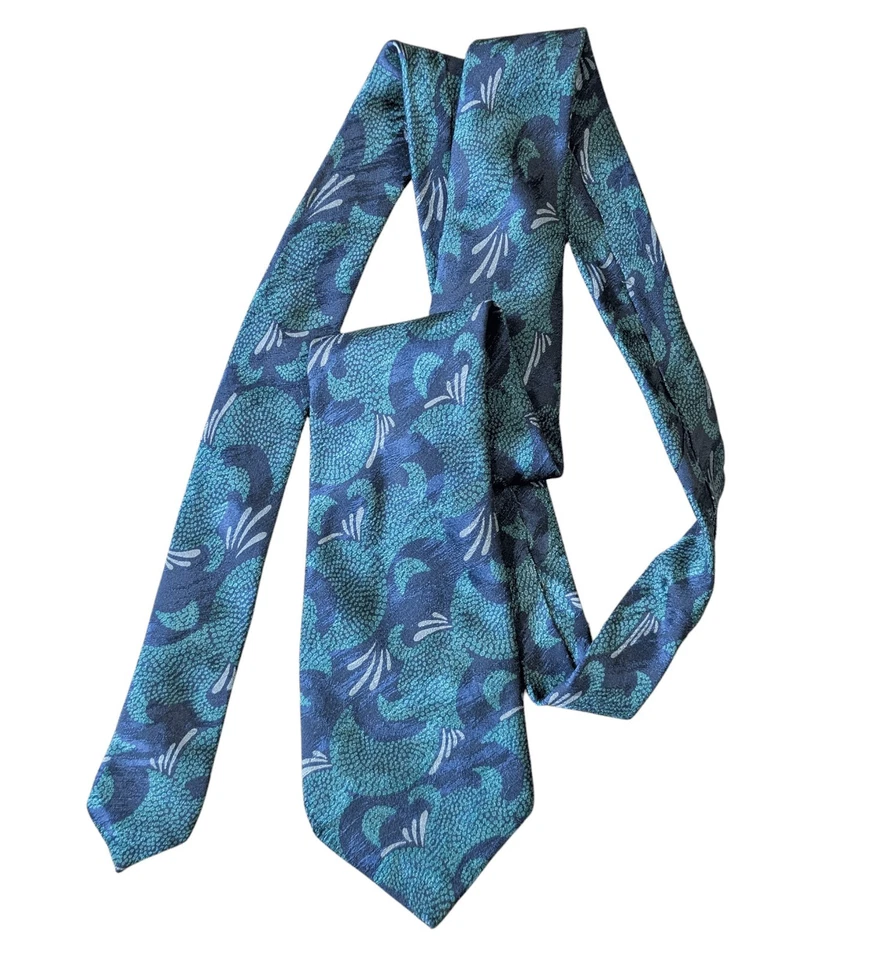 Corbata de diseñador | Corbata de seda verde y azul vintage de diseñador Christian Dior | Corbata Foto 3 de 4