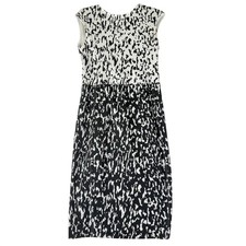 Zara Dress M Ivory Black Geometric Sleeveless Sheath Deep Back Collar Sexy Party