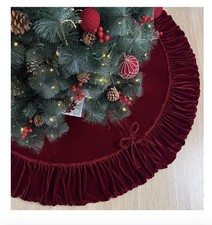 60-Inch Ruffled Velvet Christmas Tree Skirt with Foam Padding, Nylon Backing ...