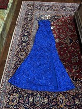~ Windsor Sm Blue Sequin Cocktail Dress Long Glam Sleeveless Hoco Prom Occasions