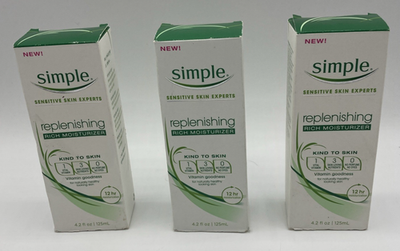 #ad Lot of 3 Simple Kind to Skin Replenishing Rich Face Moisturizer 4.2 fl oz New $34.99