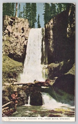 Tumalo Falls Cascade Mountains 1940s Near Bend OR Oregon Postcard