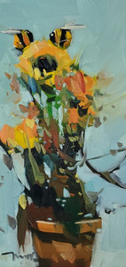 Sunflowers Potted Plant Art PRINT of Oil Painting by Jose TRUJILLO 12x24