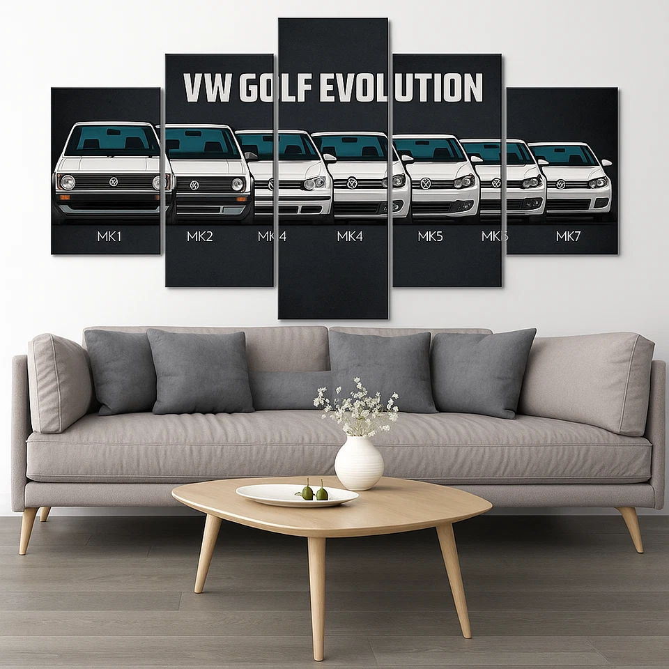 VW Golf Evolution 5 piezas lienzo arte de pared moderno decoración del hogar clásico Foto 2 de 4