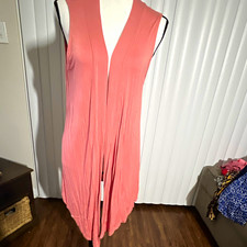 Zenana Outfitters Women s Light Coral Open Front Sleeveless Long Vest Cardigan M