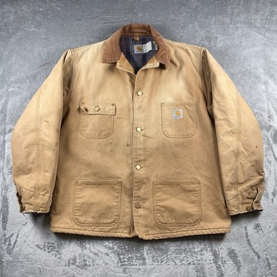 Vintage Carhartt Jacket Mens Size XL Tan Michigan Blanket Lined Chore Coat Worn