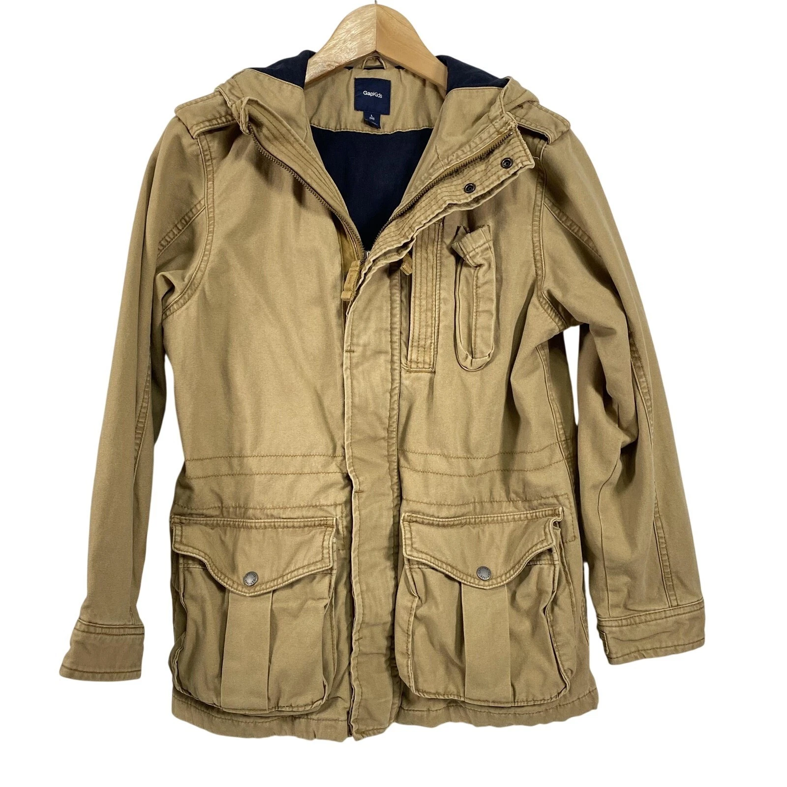 GapKids Jacket Boys Large 10 Camo Field Hooded Utility Cargo Full Zip Cotton