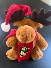 Dan Dee Snowflake Friends 12" Brown Moose Plush with Penguin Scarf and Santa Hat