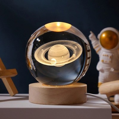 3D Crystal Ball Night Light LED Galaxy Planet Lamp Kids Adult Unique Gift 5cm