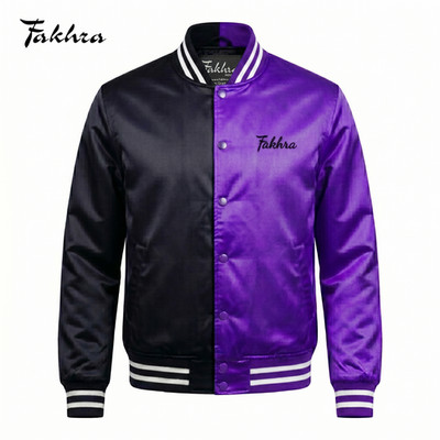 Purple & Black Satin College Letterman Jacket Premium Baseball, Outerwear,