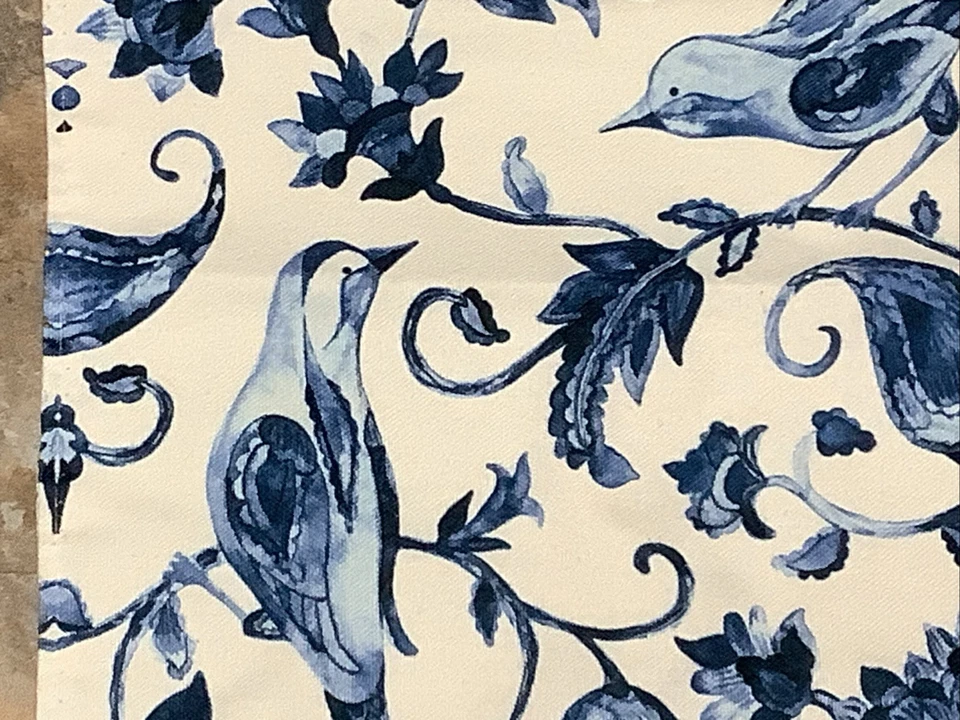 20” Pillow Cover~Blue & Off White~Birds & Florals Design~Zipper/Quality~ - Image 2 of 4