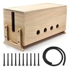 Large Wood Cable Management Box, Natural Cord Organizer 14.2"