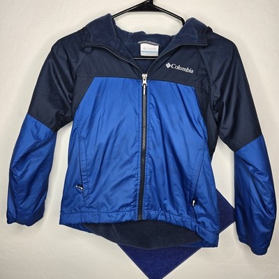 Columbia Boys Girls Size Small Blue Windbreaker Jacket Hooded Fleece Lined
