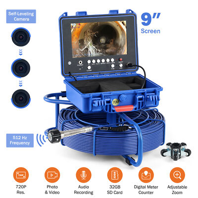 9'' Self-Leveling Sewer Camera 70m/230ft Pipe Inspection Camera w 512Hz 720P 32GB