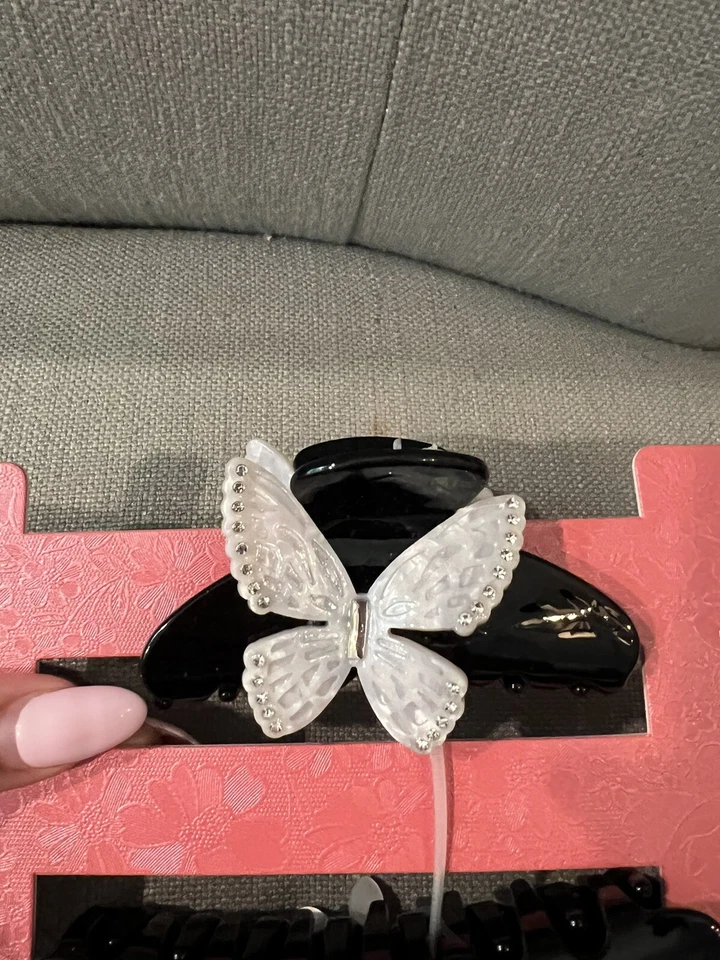 Розовый льняной бабочка цветок заколки со стразами акценты новый редкая - Изображение 3 из 4