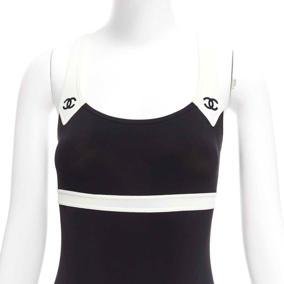 rare CHANEL 96C Vintage CC black cream colorblock swim rare CHANEL 96C Vintage CC black cream colorblock swim