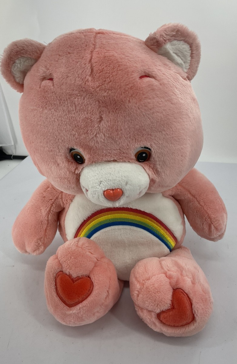 2002 CARE BEARS CHEER Bear Pink Plush Rainbow Jumbo 26