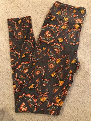 Lularoe One Size OS Leggings Brown Orange Floral Aztec Geometric Chevron #294