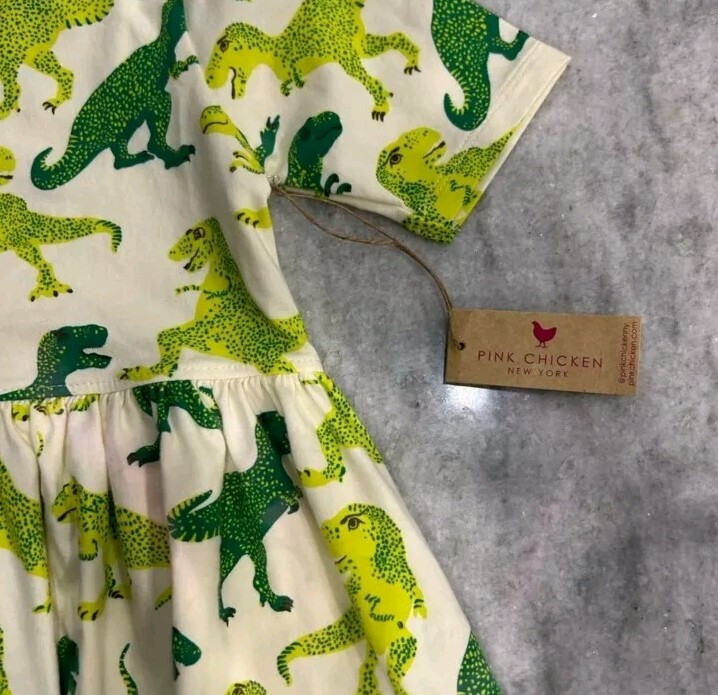 Pink Chicken STEPH T-Rex Dinosaur Dress Colorful Green Organic Girl's SZ 10  NEW | eBay