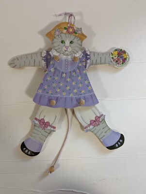  VINTAGE DANCING CAT WITH PURPLE DRESS AND FLOWERS PUPPET LAUGHING MOON