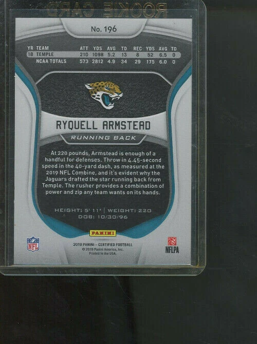 2019 Leaf Certified Ryquell Armstead 148/299 Rookie Parallel Card - Image 2 of 2